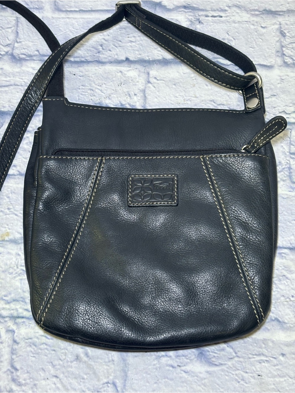 Vintage Fossil Black Leather Crossbody Bag Y2K Classic Flap